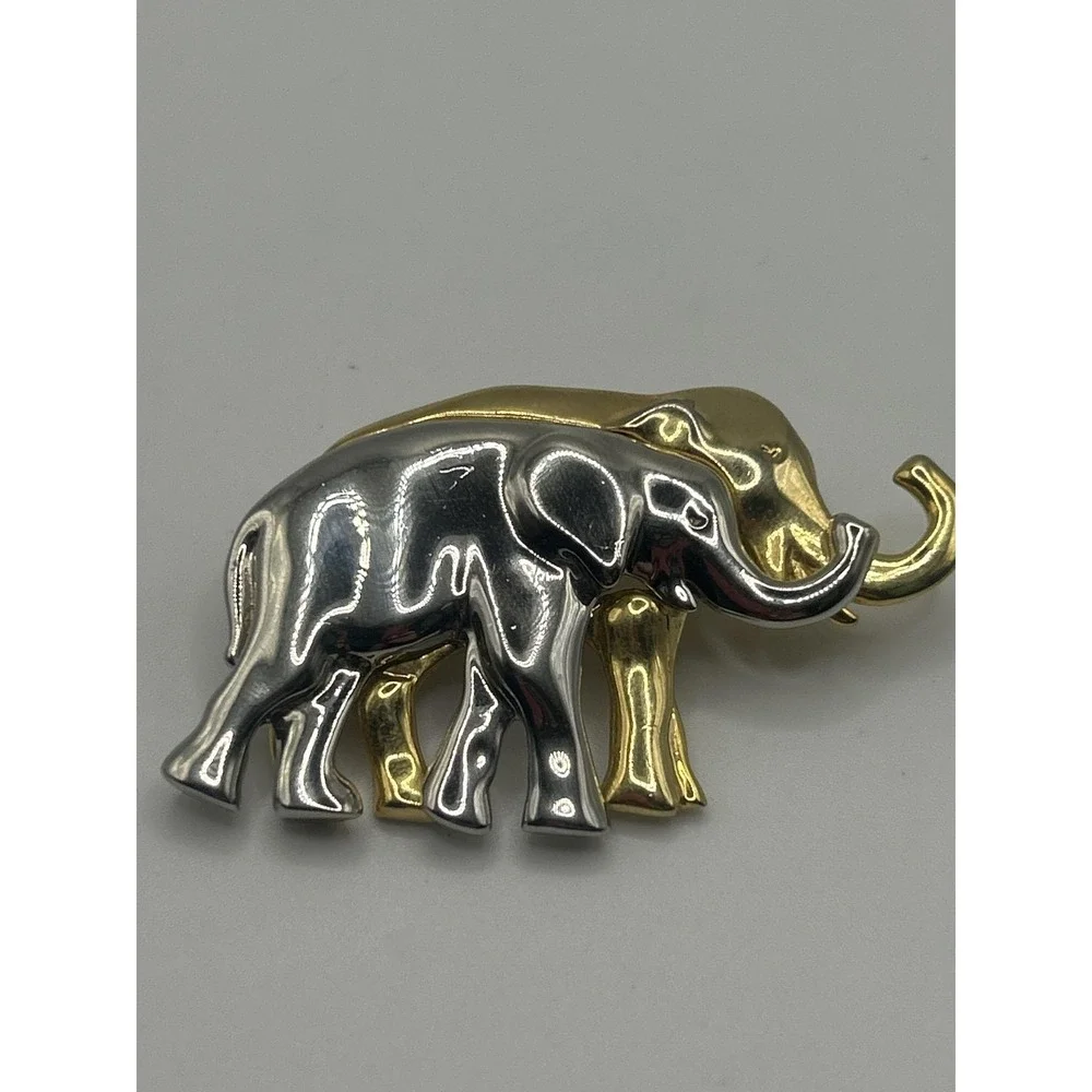 VTG Liz Claiborne Two‎ Tone Elephant Brooch Gold Silver Tone Jewelry Costume